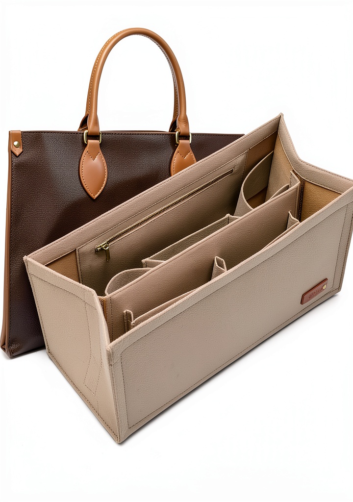 OAikor felt handbag organizer insert inside an LV OnTheGo bag