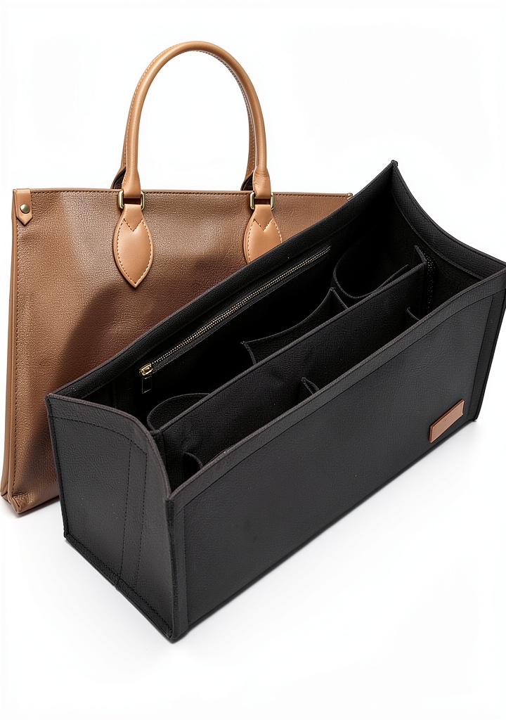 OAikor felt handbag organizer insert inside an LV OnTheGo bag